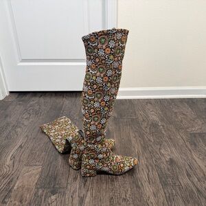 Floral Patterned Knee-High Boots